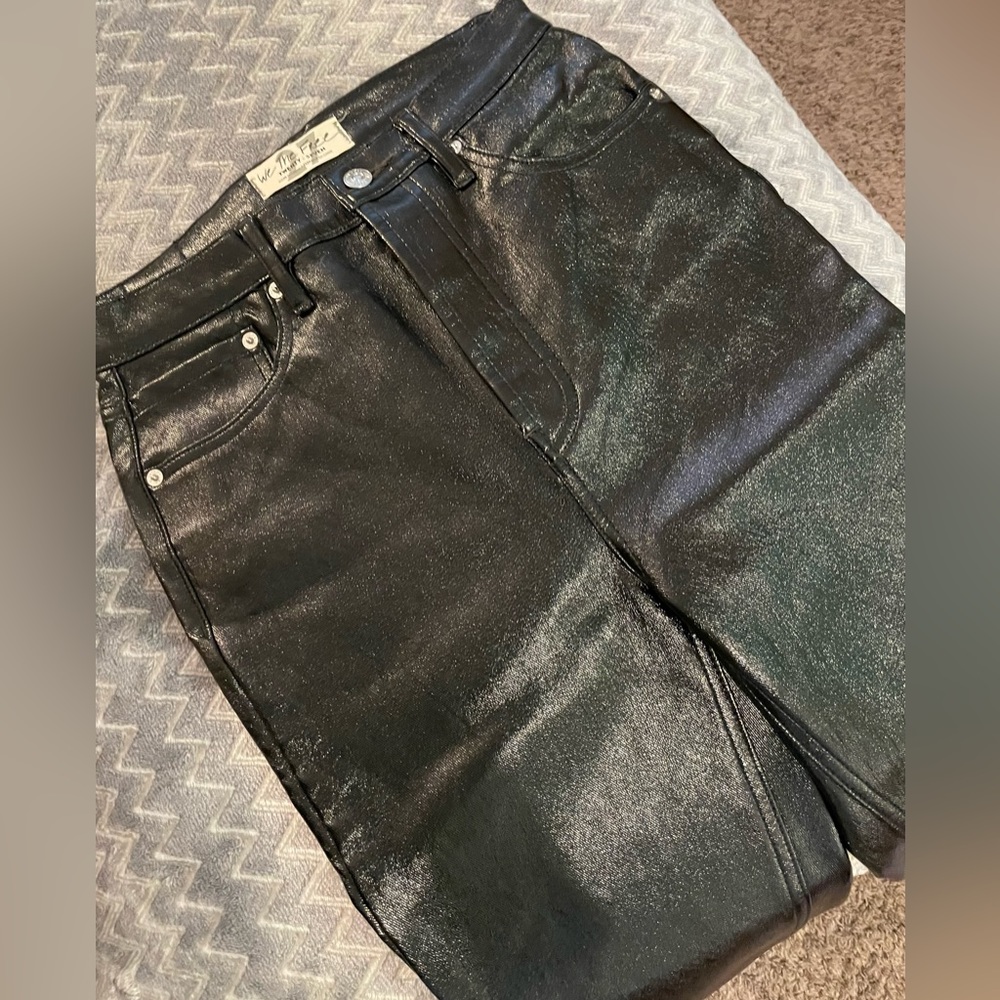 We The Free People Phoenix Coated Jeans Size 27 Button Fly Faux Leather NWOT